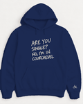 Navy hoodie with embroidered Are You Single? No, I'm In Courchevel