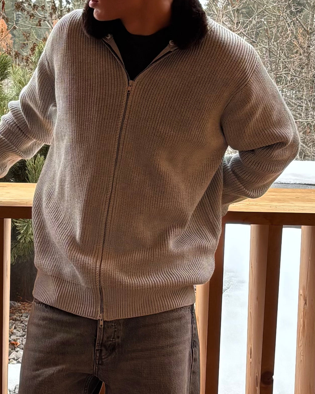 Detail: heavy rib knit with full-length zip