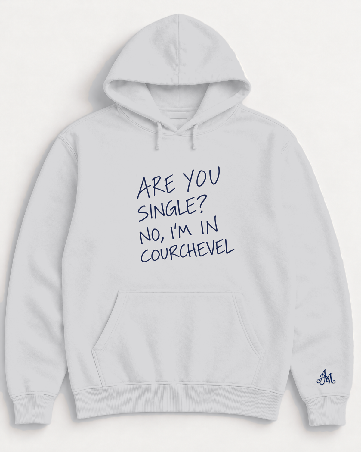 Heather Grey hoodie with embroidered Are You Single? No, I'm In Courchevel