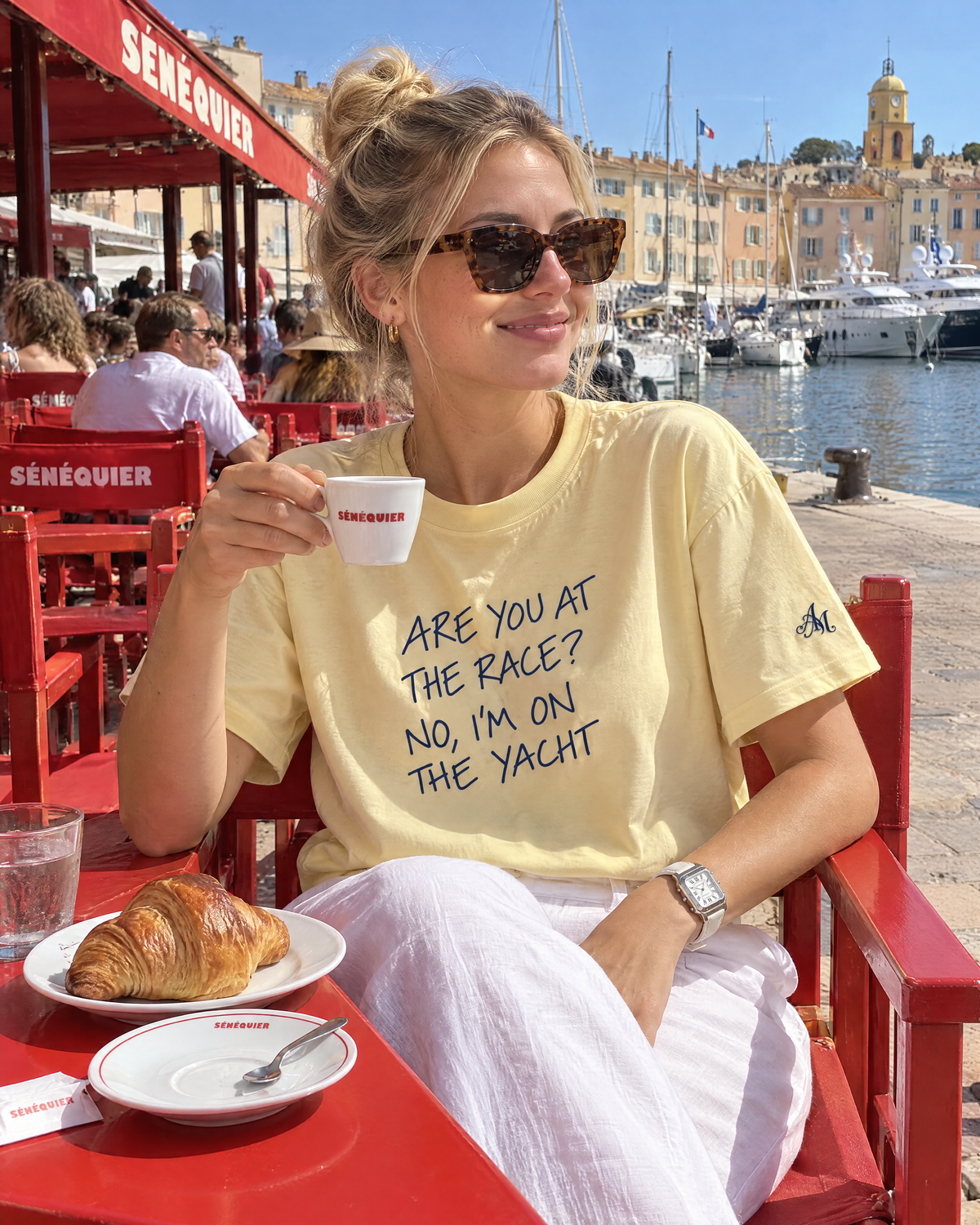 Butter yellow t-shirt at Sénéquier, Saint-Tropez