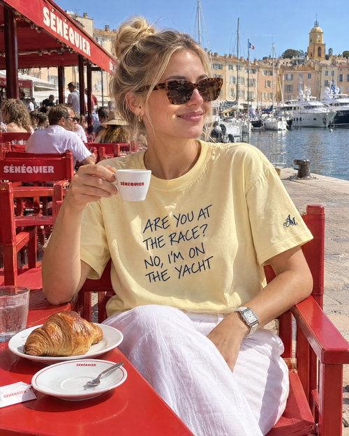 Butter yellow t-shirt at Sénéquier, Saint-Tropez